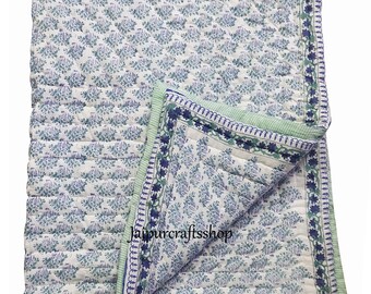 Handmade Kantha Quilt, Reversible Indian Rajai, Cotton Filled, US King