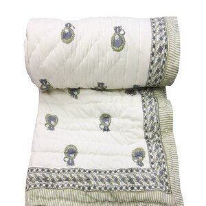 Indian Hand Block Print Indian Ethnic Cotton Reversible Quilt, Kantha King-Queen Throw Floral Printed Handmade Blanket Coverlet