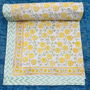 Handmade Cotton Bed Sheet Flat Bed sheet Hand Block Print Queen/King Home Decor Bedding Indian Handmade Bed Sheet