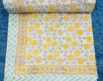 Handmade Cotton Bed Sheet, Floral Block Print Bedding – Queen/King