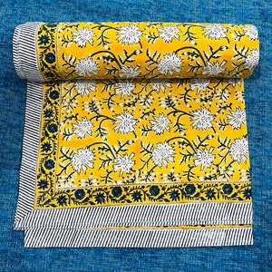 Cotton Flat Bed Sheet Bedroom Decor Hand Block Print Bed Sheet Handmade Floral Print Bedspread Cotton Bedding Throw King Queen Size