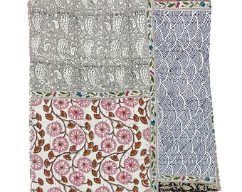 Edredón Kantha de algodón con patchwork mixto cosido a mano, colcha india tamaño Queen