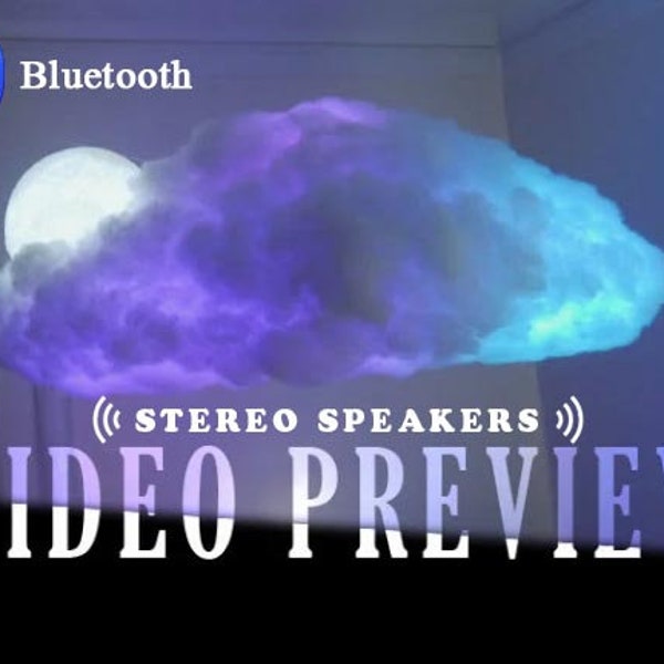 Cloud Lightning Storm, Cloud Lamp with Bluetooth, Stereo Speakers, and 3D moon - Large Size (Works on 110v - 220v)