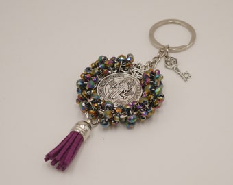 Keyring religious medal / Medallion of St. Benedict Christian keychain