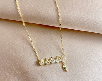 925 Sterling Silver Cubic Zirconia ANGEL Necklace/ ANGEL/ Silver 925/ Necklace/ Gold Plated/