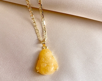 Mini Jade Buddha riempito d'oro 14 carati / Portafortuna / Giada