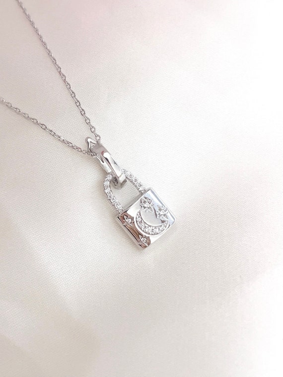 925 Sterling Silver Mini Lock Pendant Necklace/ Silver/ Gold/ 14k gold plated/ Plata 925