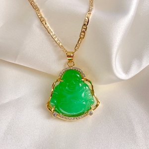 14k Gold Filled JADE Buddha Necklace/ Cubic Zirconia/ Buddha - Etsy