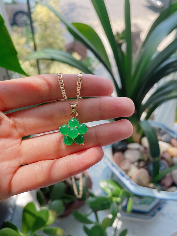 14K Gold Filled Mini JADE Flower Pendant Necklace Flower Jade