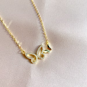 925 Sterling Silver Cubic Zirconia Butterfly Necklace/ 14K Gold Plated