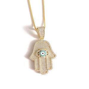 925 Sterling Silver Cubic Zirconia Hamsa Hand- Evil Eye Pendant Necklace/ Evil Eye/ Hamsa Hand/ Protection/ 18K Gold Plated