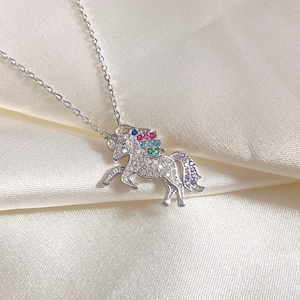 925 Sterling Silver Unicorn Pendant Necklace/ Cubic Zirconia