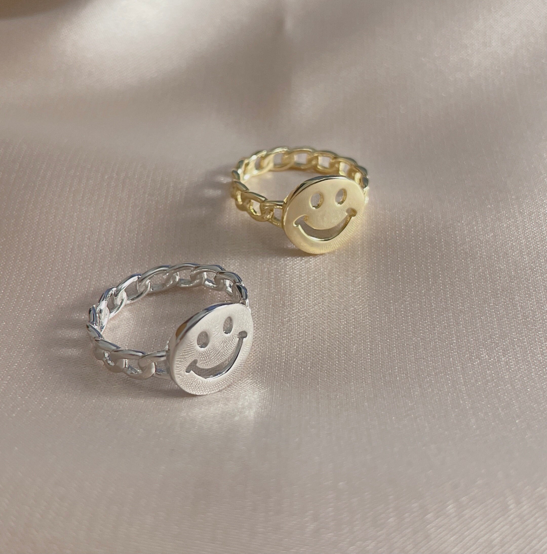 925 Sterling Silver Happy Smiley Face Ring/ Smile Emoji Ring