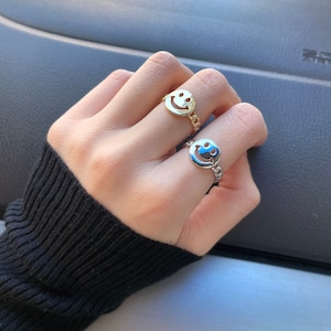925 Sterling Silver Happy Smiley Face Ring/ Smile Emoji Ring/ Happy Face Ring/ Cuban Link Ring/ Happy Face/ Anillo Plata 925