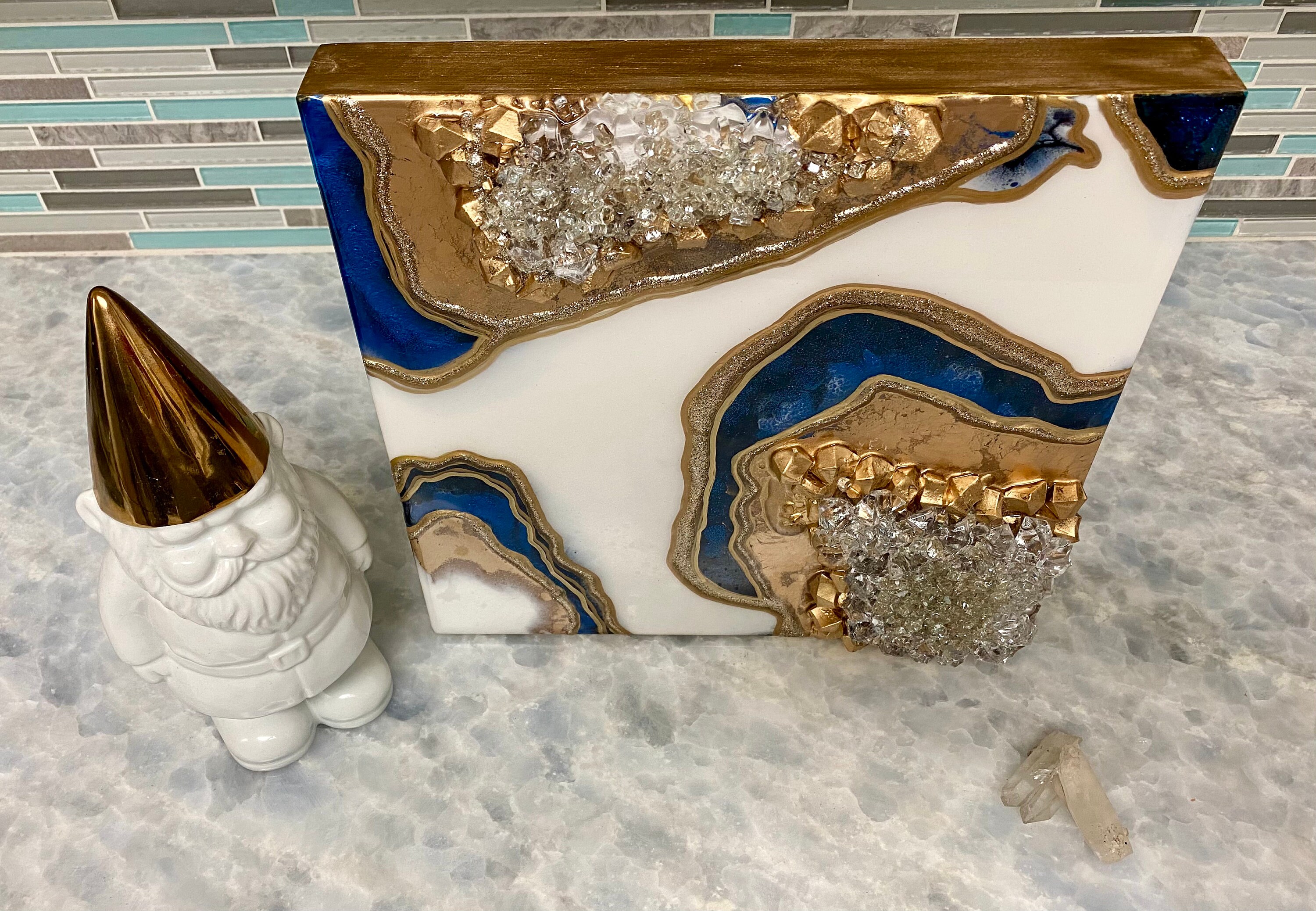 Blue White & Gold Geode Art Geode Painting Resin Geode Art - Etsy