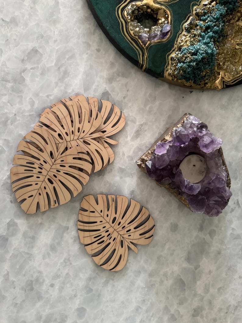 Monstera Leaf Wooden Coasters | Tropical Palm Leaf Coaster Set - Etsy