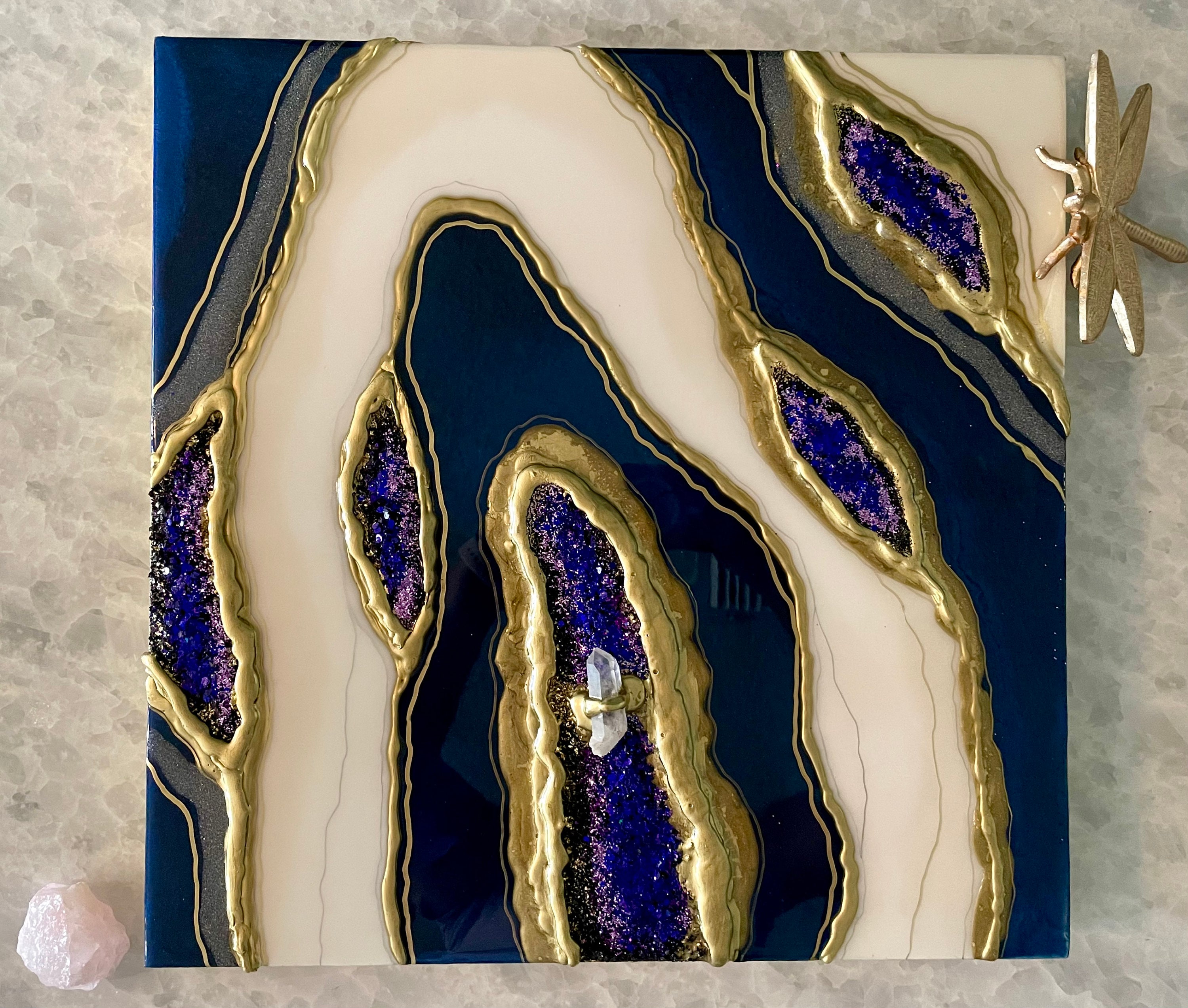 Blue, White & Gold Geode Art II, Geode Painting, Resin Geode Art With ...