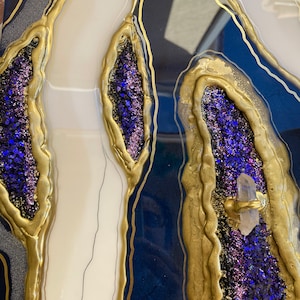 Blue, White & Gold Geode Art II, Geode Painting, Resin Geode Art With ...