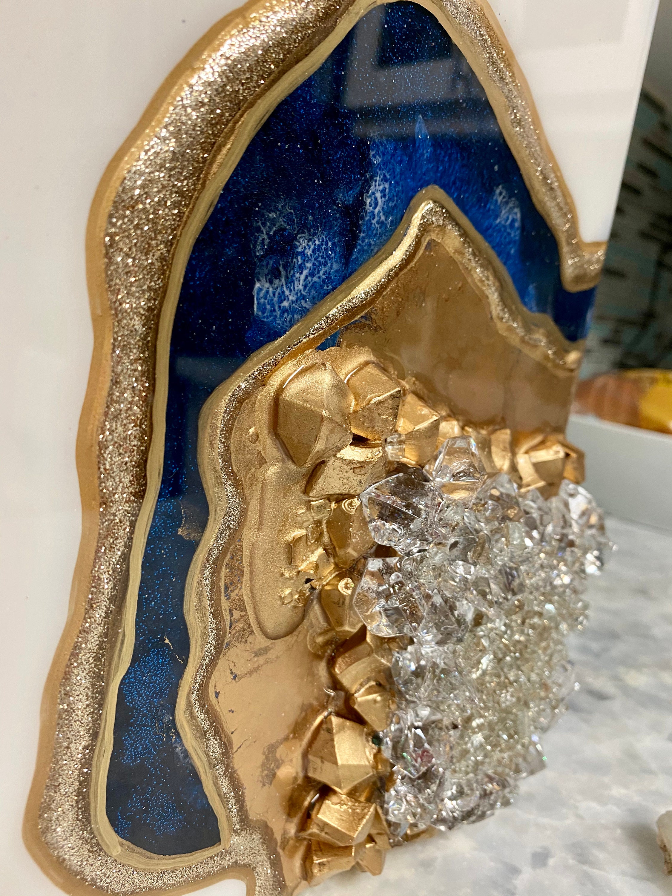 Blue White & Gold Geode Art Geode Painting Resin Geode Art - Etsy