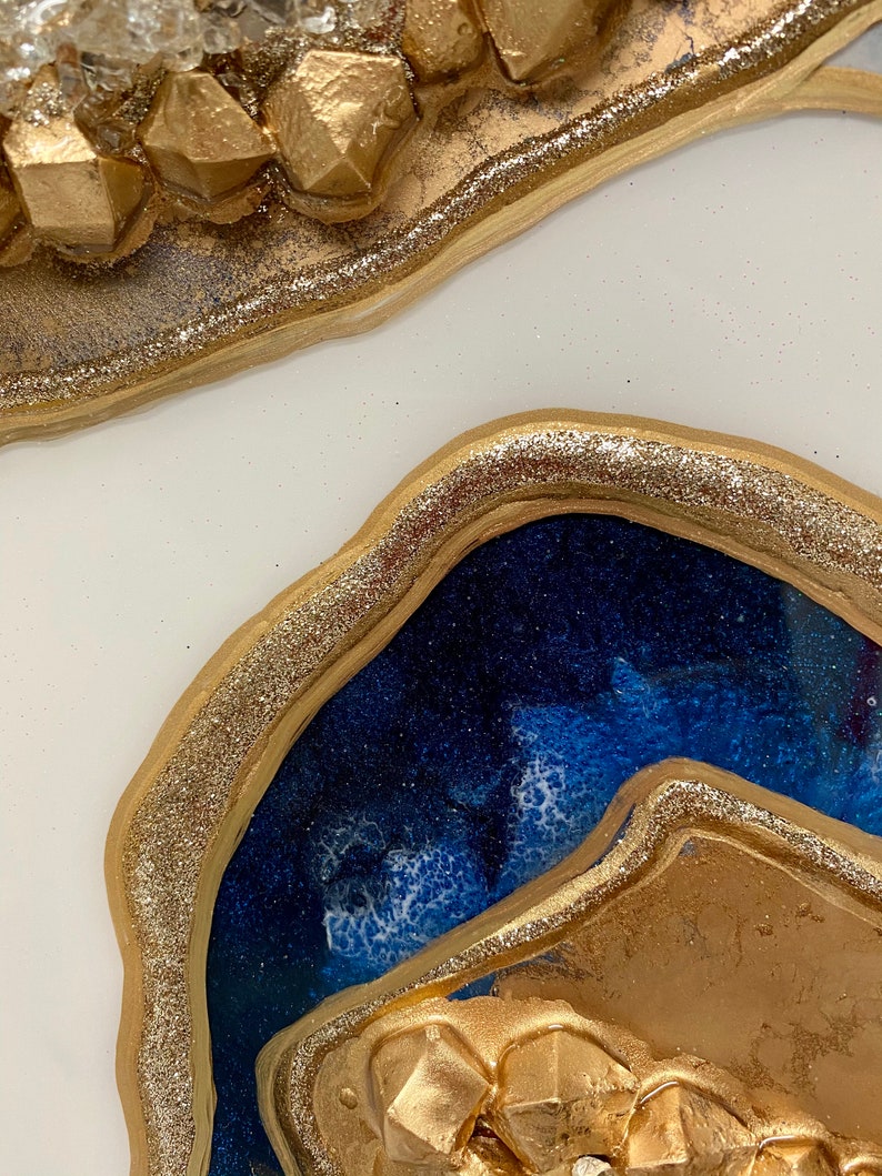 Blue White & Gold Geode Art Geode Painting Resin Geode Art - Etsy