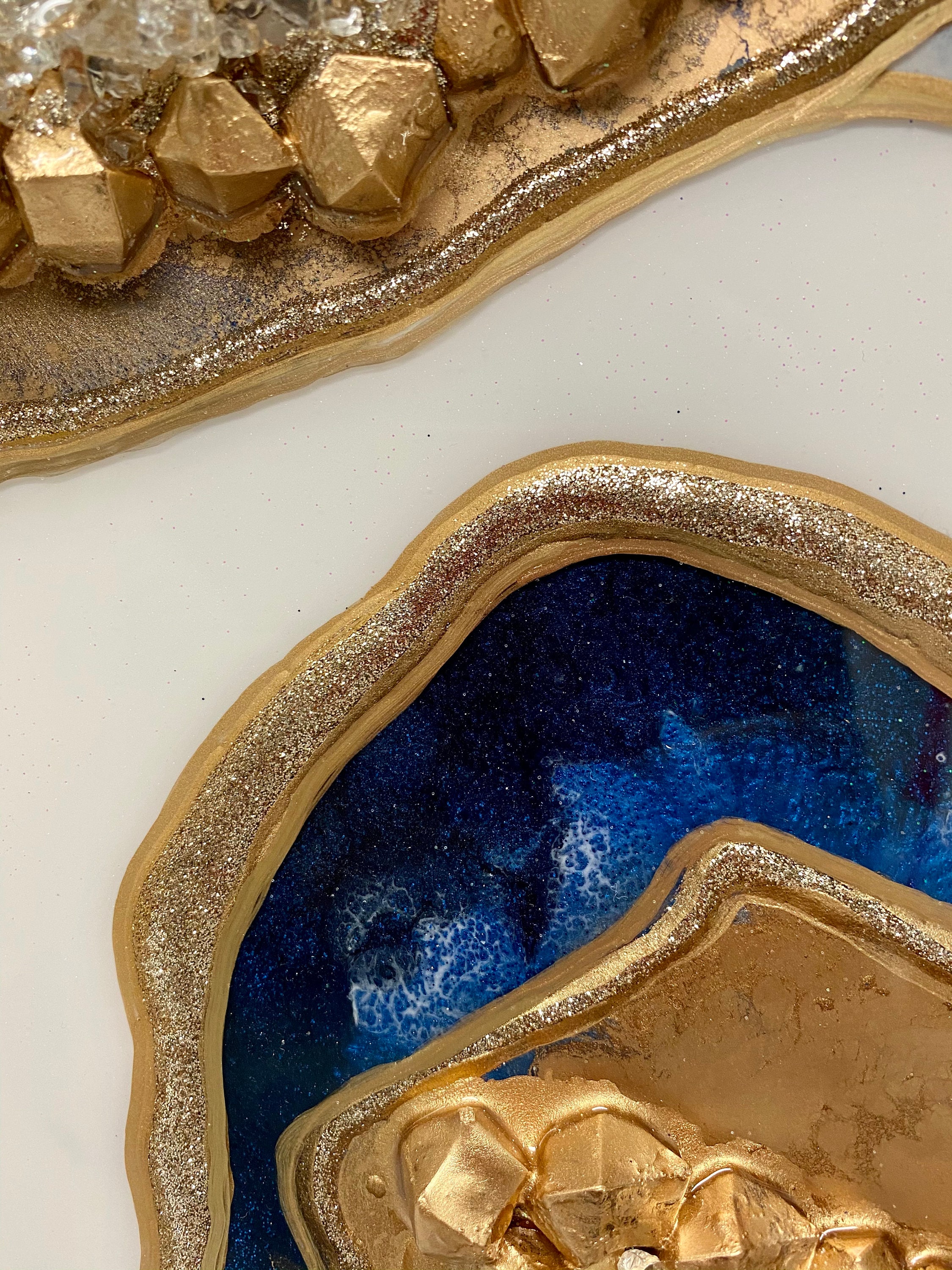 Blue White & Gold Geode Art Geode Painting Resin Geode Art - Etsy