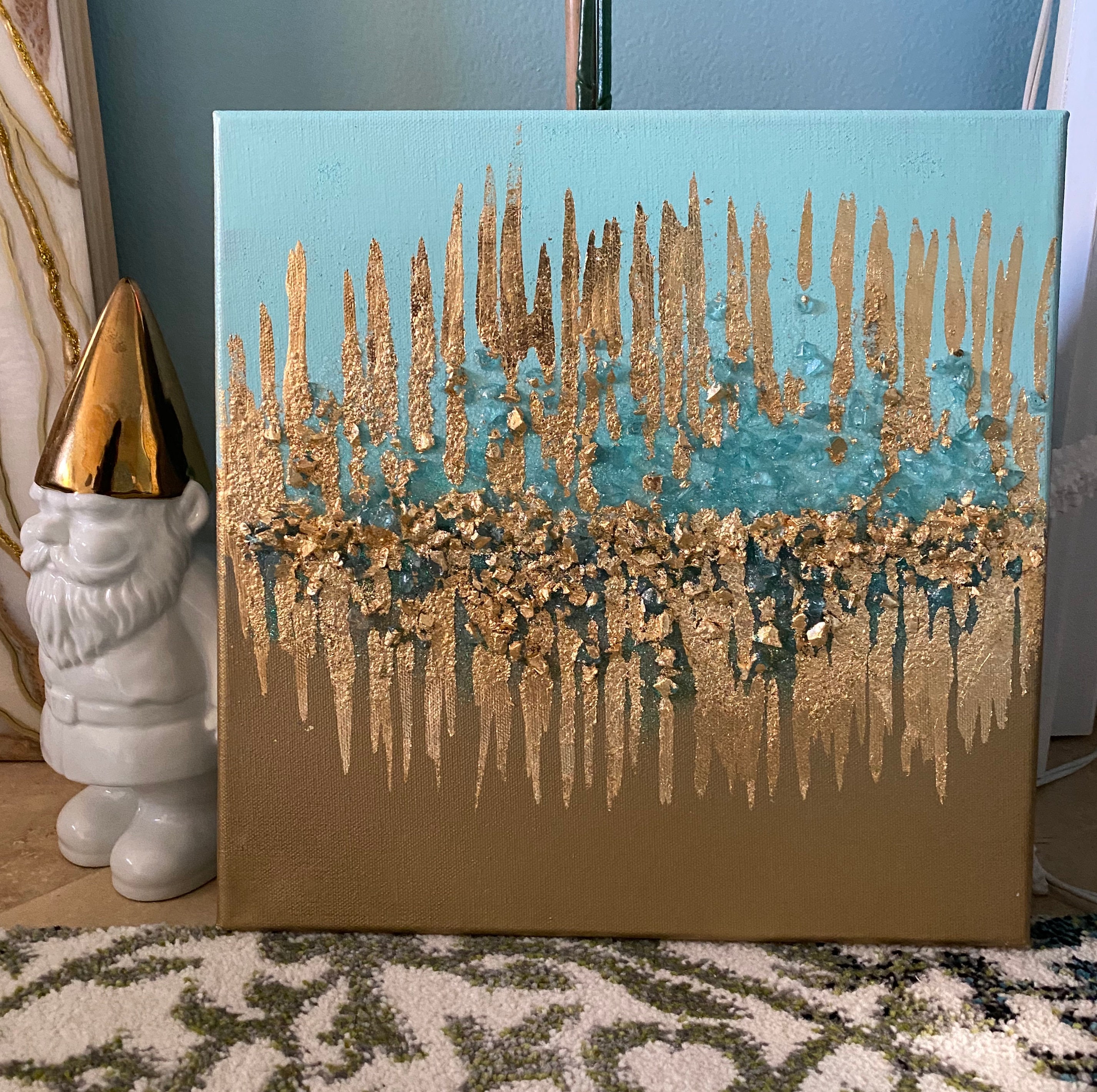 Gilded Tide Teal and Gold Textured Resin Wall Art on Canvas
