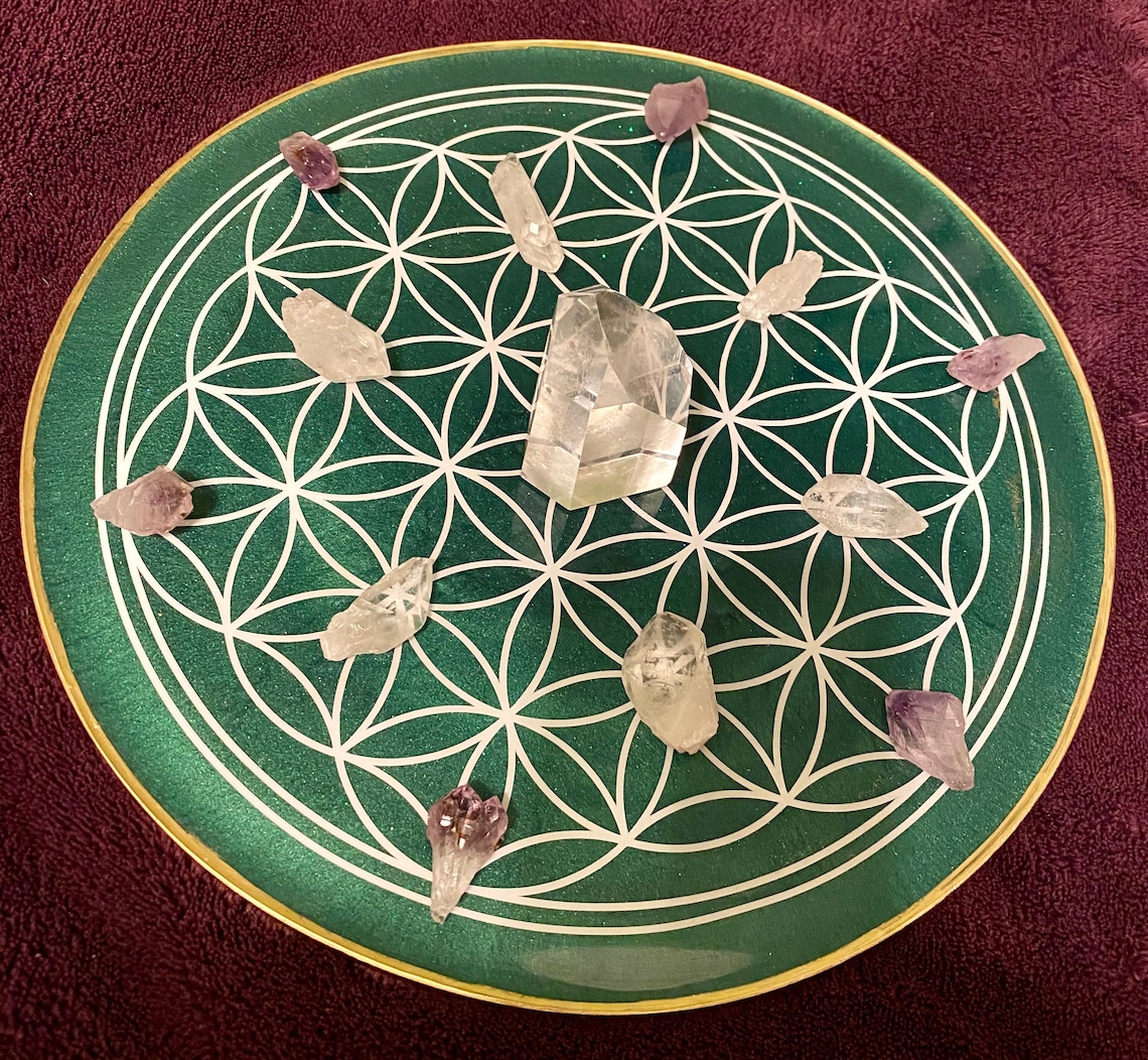 Crystal Grid Sacred Geometry Flower of Life Resin Etsy