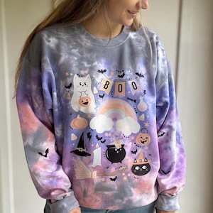 Batty boo cat ghost , retro Halloween tie dye shirt/crewneck . Spooky season. Vintage Halloween.mystical magical vibes
