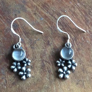 Pandora Sterling Silver Moonstone Stamped Bouquet Flower Earrings