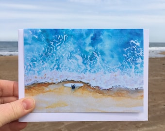 Moment of Calm - Art Greetings Card, Beach card, Surf card, Surfing Birthday card, Surf Gift