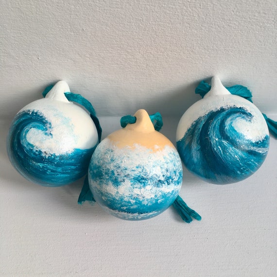 Hand Painted Surf & Ocean Ceramic Baubles Set of 3 or 6 - Surf Baubles, Ocean Baubles, Surf Gift, Christmas Gift, Christmas Baubles