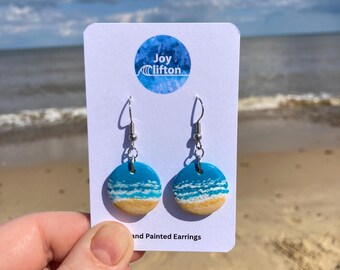 Ocean Mini Earrings - Hand-Painted Ocean Blue Sustainable Wooden Earrings on Surgical Steel Findings