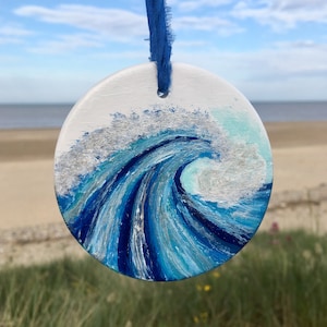 Hand Painted 'Wave' Ceramic Bauble - Beach Bauble, Surf Bauble, Ocean Bauble, Surf Gift, Christmas Gift, Christmas Bauble