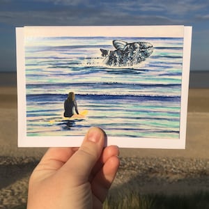Het delen van de surf, Zuidkaper - Kunstgroetenkaart, Strandkaart, Surfkaart, Surfen Verjaardagskaart, Surfcadeau