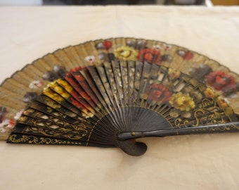 antic french fan painted flowers 1930