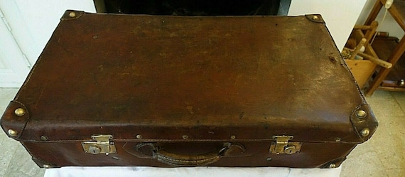 Valise ancienne cuir malle voiture car trunk luggage vintage