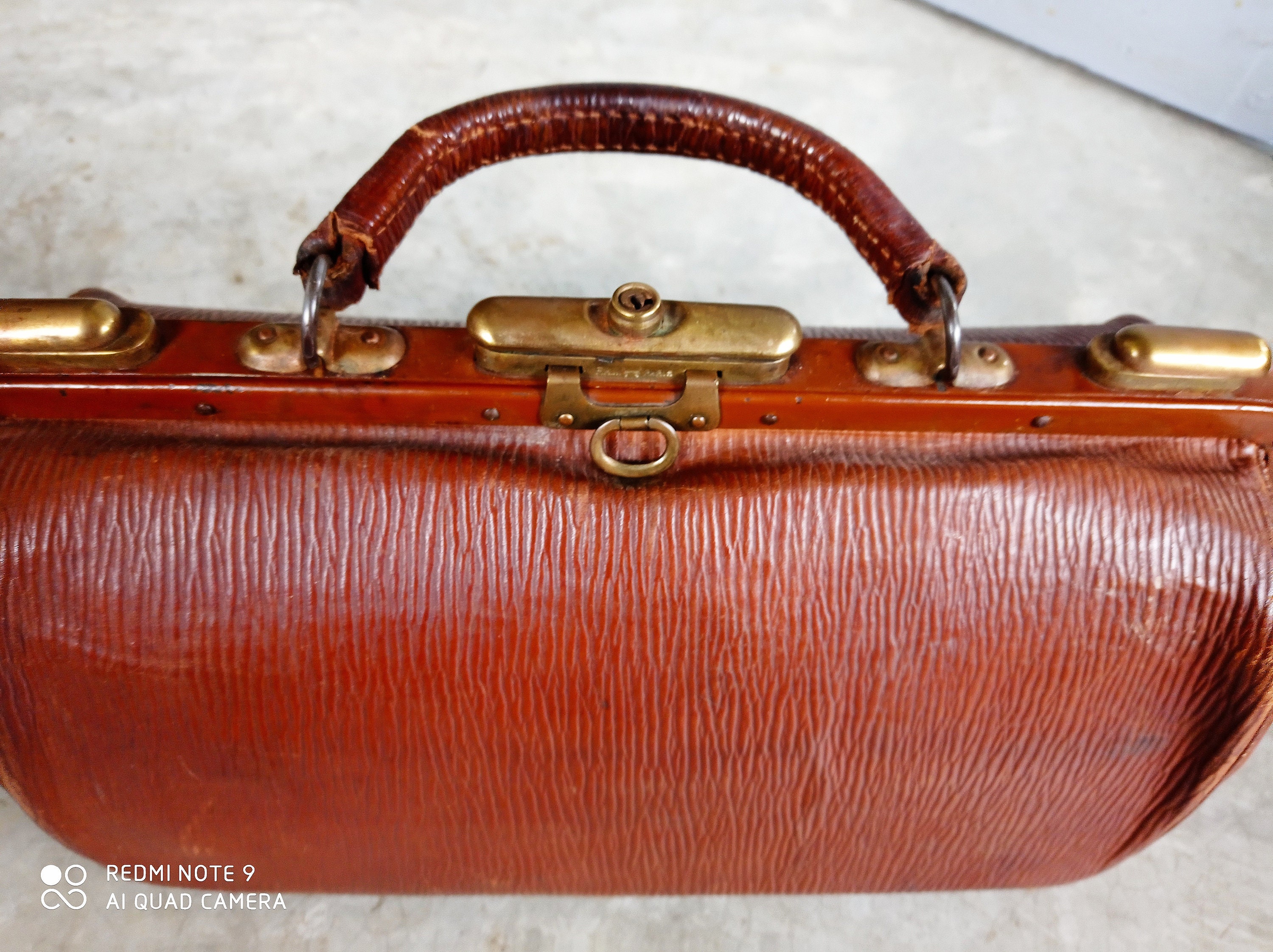 Antique Small Gladstone Bag Croc Leather, 1890s