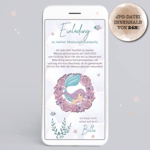 Digitale Einladung/e-Card Kindergeburtstag "Meerjungfrauenparty" zum versenden per WhatApp oder E-Mail