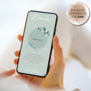 Remerciement numérique pour communion, baptême ou confirmation "dessin eucalyptus" à envoyer via WhatsApp ou email