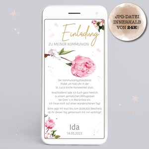 Invito/e-card digitale per comunione, battesimo o cresima "Peonie" da inviare tramite WhatsApp o email
