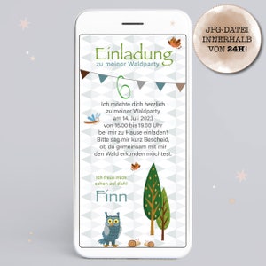 お子様の誕生日「フォレスト パーティー」用のデジタル招待状/電子カードを WhatsApp または電子メールで送信