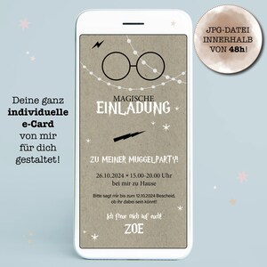 Digitale Einladung "Muggelparty" zum versenden per WhatApp oder E-Mail