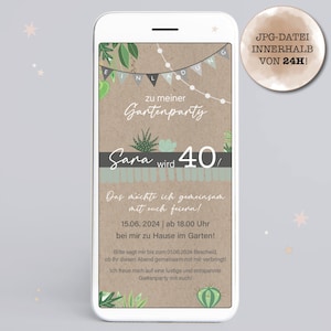Convite/e-card digital para a festa no jardim “Palmeiras e Cactos” a ser enviado via WhatsApp ou e-mail