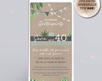 Invitation/e-carte numérique pour la garden-party « Palmiers & Cactus » à envoyer via WhatsApp ou email