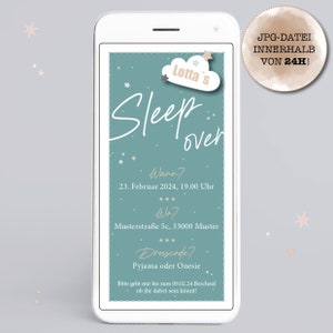 Digitale Einladung/e-Card "Sleep over" zum versenden per WhatApp oder E-Mail