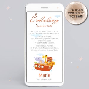Invitation/e-carte numérique pour baptême, communion ou confirmation "Arche de Noé" à envoyer via WhatsApp ou email
