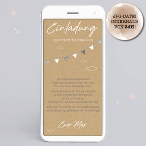 Digitale Einladung/e-Card zur Kommunion, Taufe oder Konfirmation "Wimpel Kraftpapier" zum versenden per WhatApp oder E-Mail