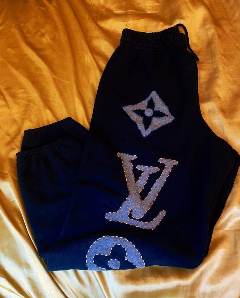 Louis Vuitton inspired bleached & neon stitched sweatpants | Etsy