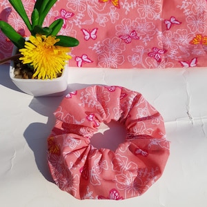 Pink Butterfly Floral Hair Scrunchie. Women Ladies Ponytail Scrunchies hair Tie. Pink hair tie Floral hair accessories