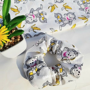 Monkey Banana Women Hair Scrunchie. Animal  themed scrunchies . Girls Monkey Scrunchie. Cotton Scrunchie. Animal Lover